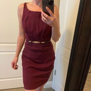 Burgandy cinched waist, belted dress NWT